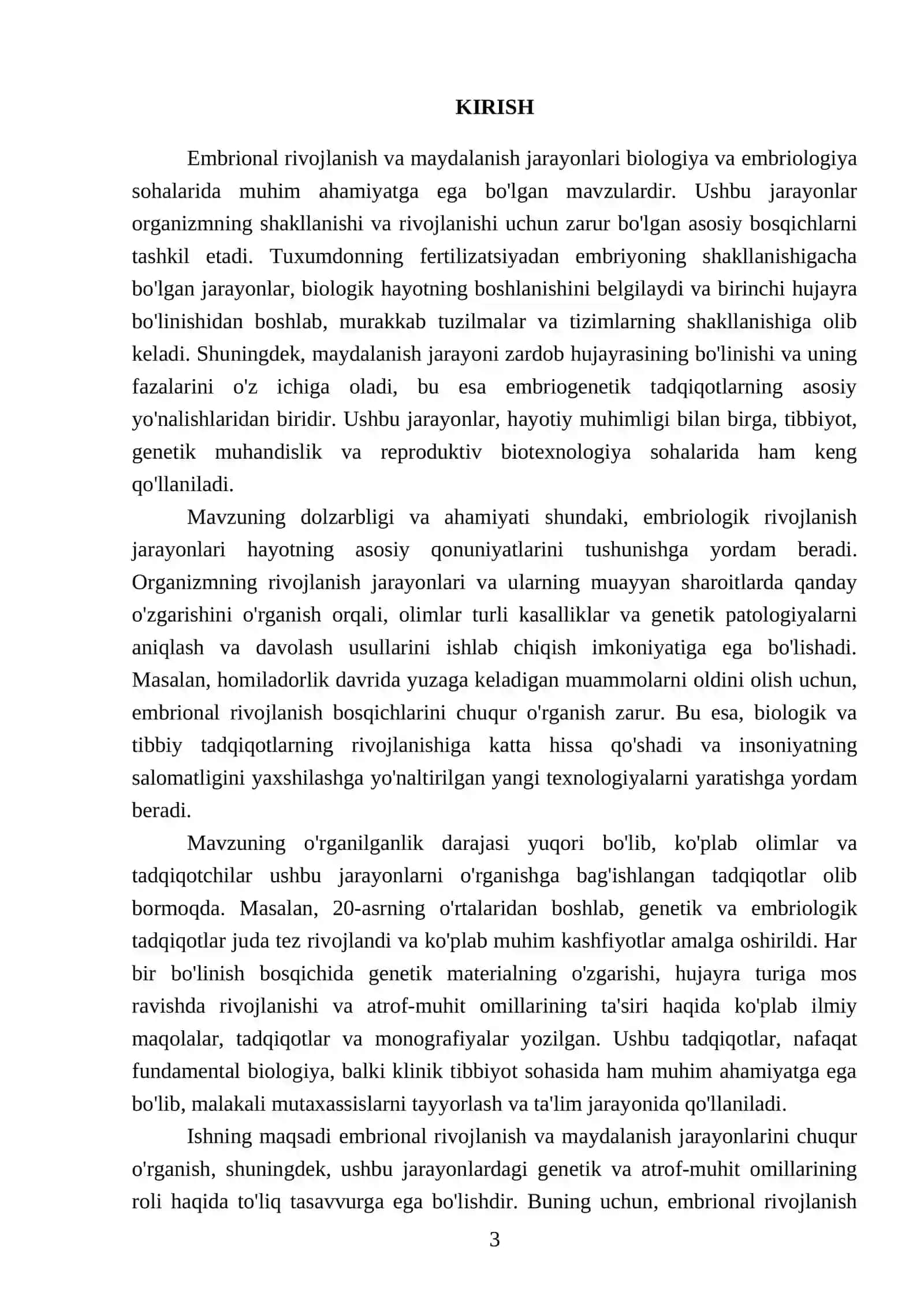 Embriologik rivojlanish va maydalanish 3
