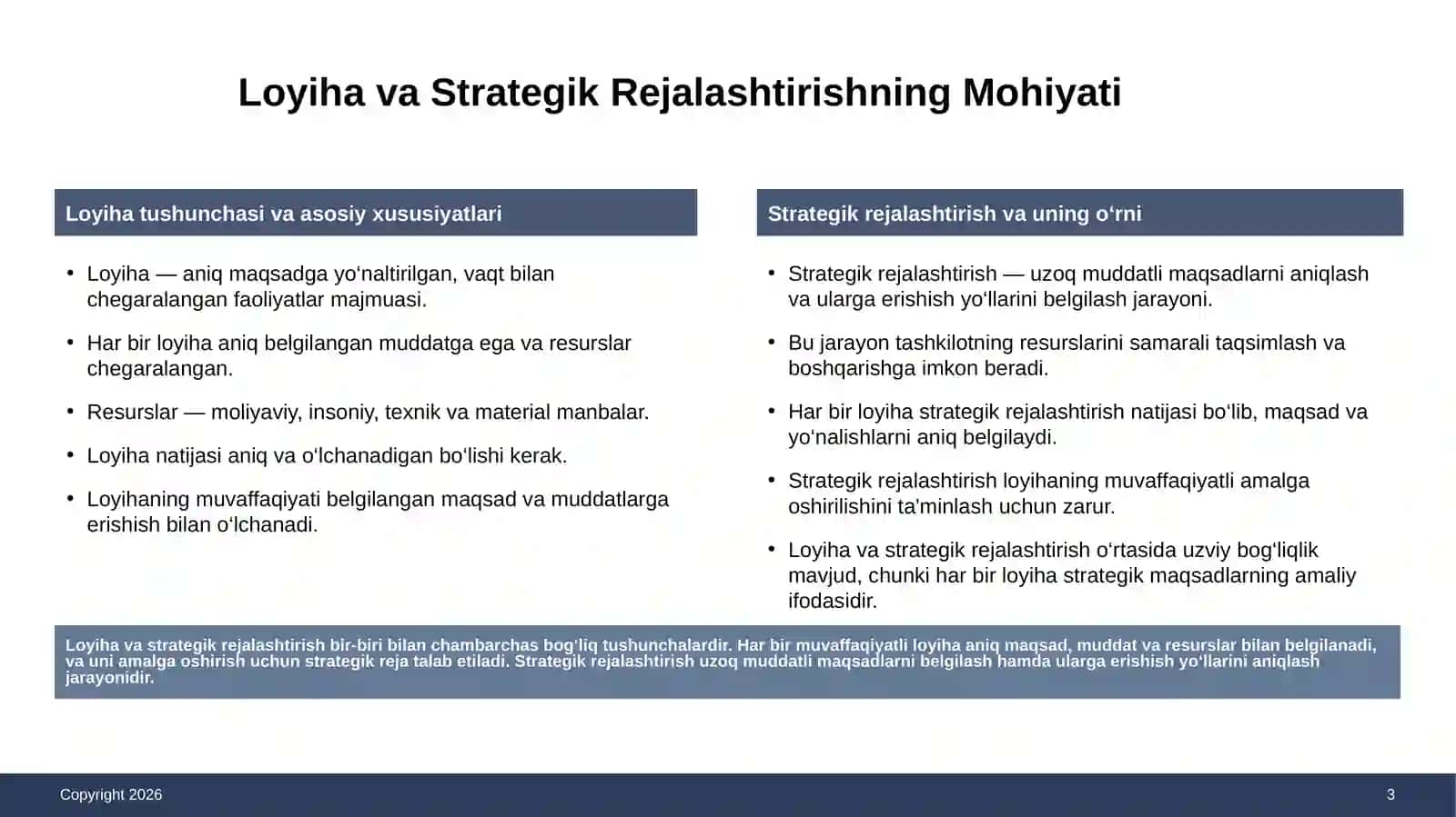 Loyiha va Strategik Rejalashtirish 3