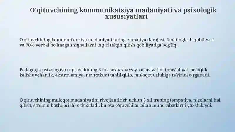 O'qituvchi faoliyatida muloqat madaniyati va psixologiyasi 3