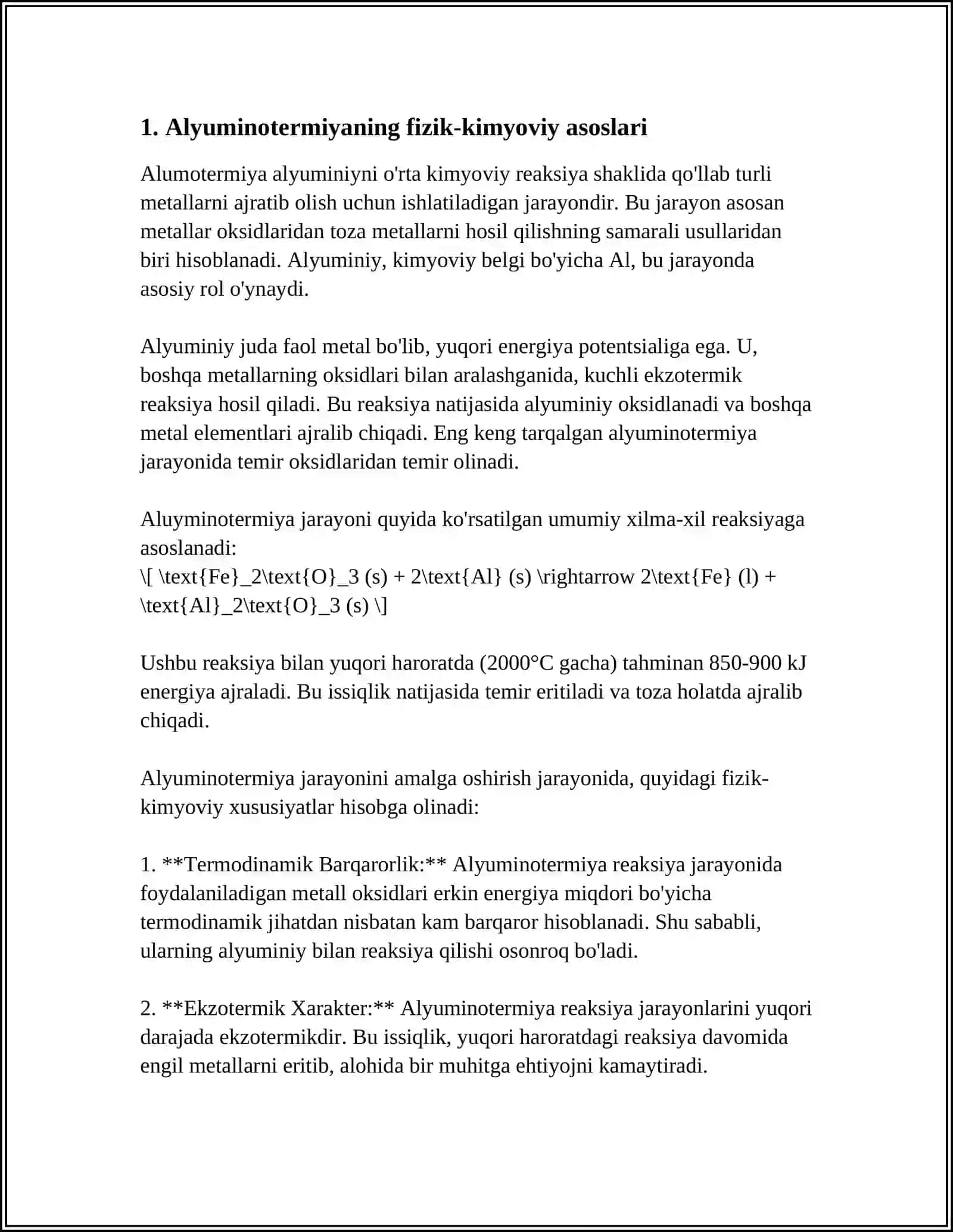 ALYUMINOTERMIYA, KARBID, OKSID VA GIDROKSIDLAR ULARNI XOSSALARI HAMDA ISHLATILISHI 3