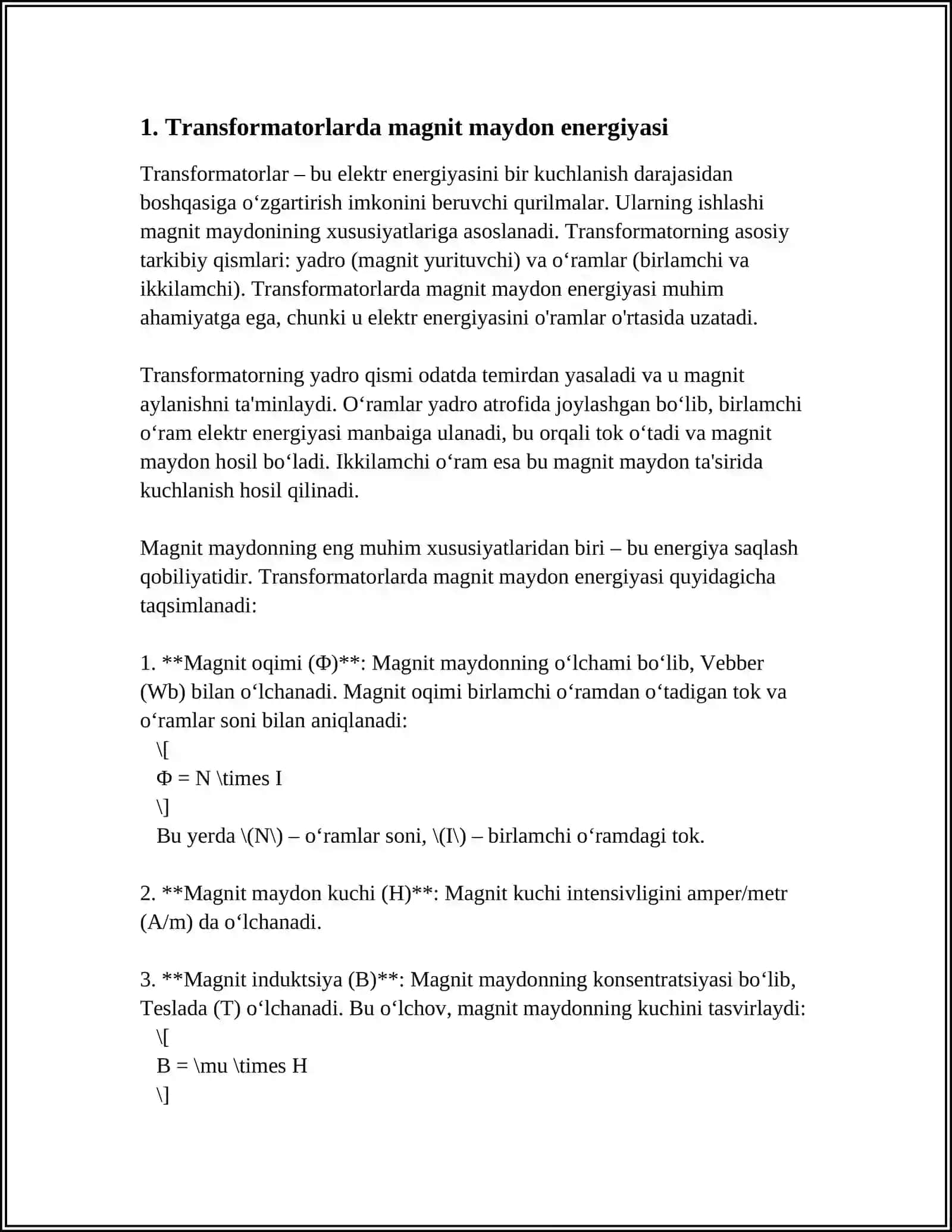 TRANSFORMATORLA. MAGNIT MAYDON ENERGIYASI 3
