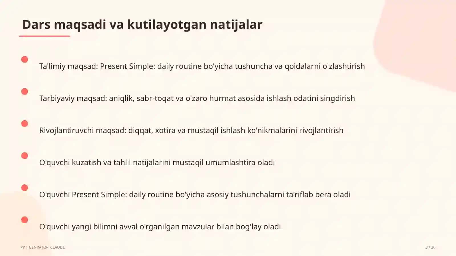 Present Simple: daily routine (3-sinf) 3