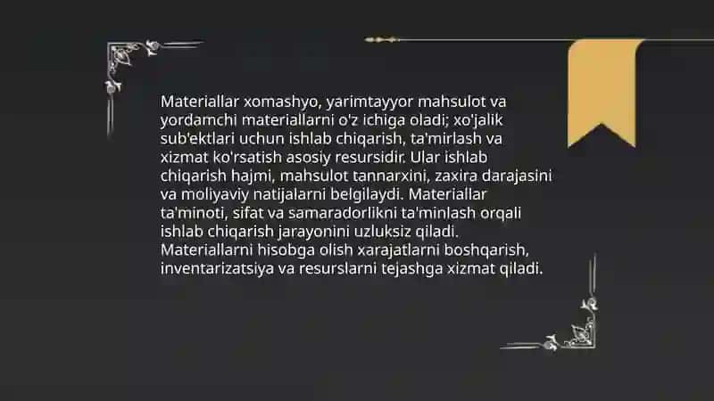 Materiallar hisobi 3