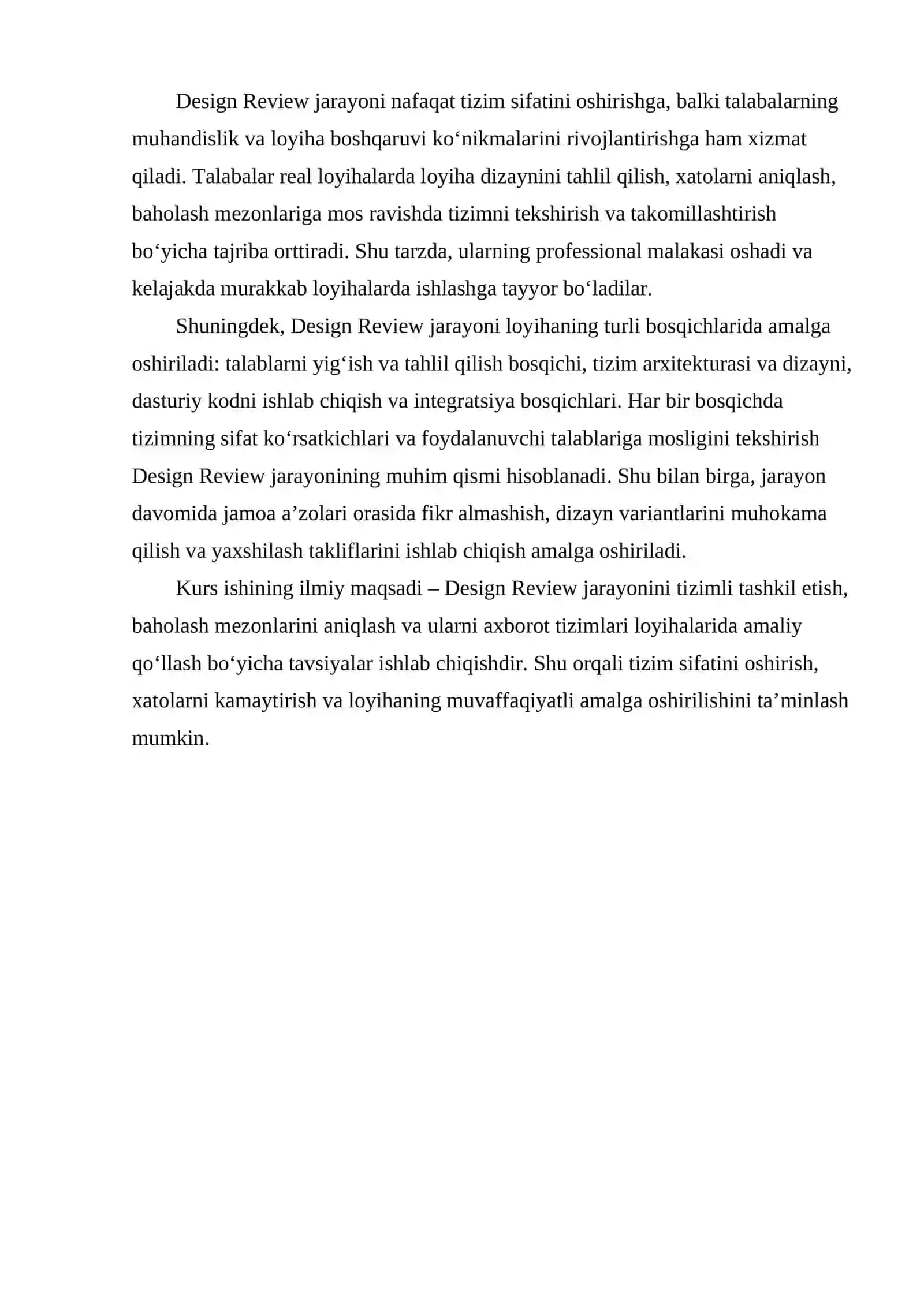 Desing Review jarayonini tashlik etish va baholash mezonlari 3