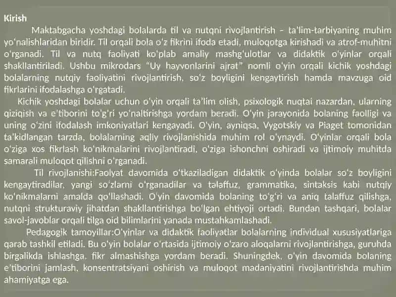 “Uy hayvonlarini ajrat” didaktik oʼyin. (kichik guruh) Til va nutq markazi 3