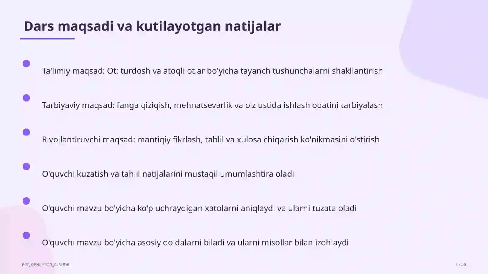 Ona tili (5–11) — takrorlash darsi uchun 3