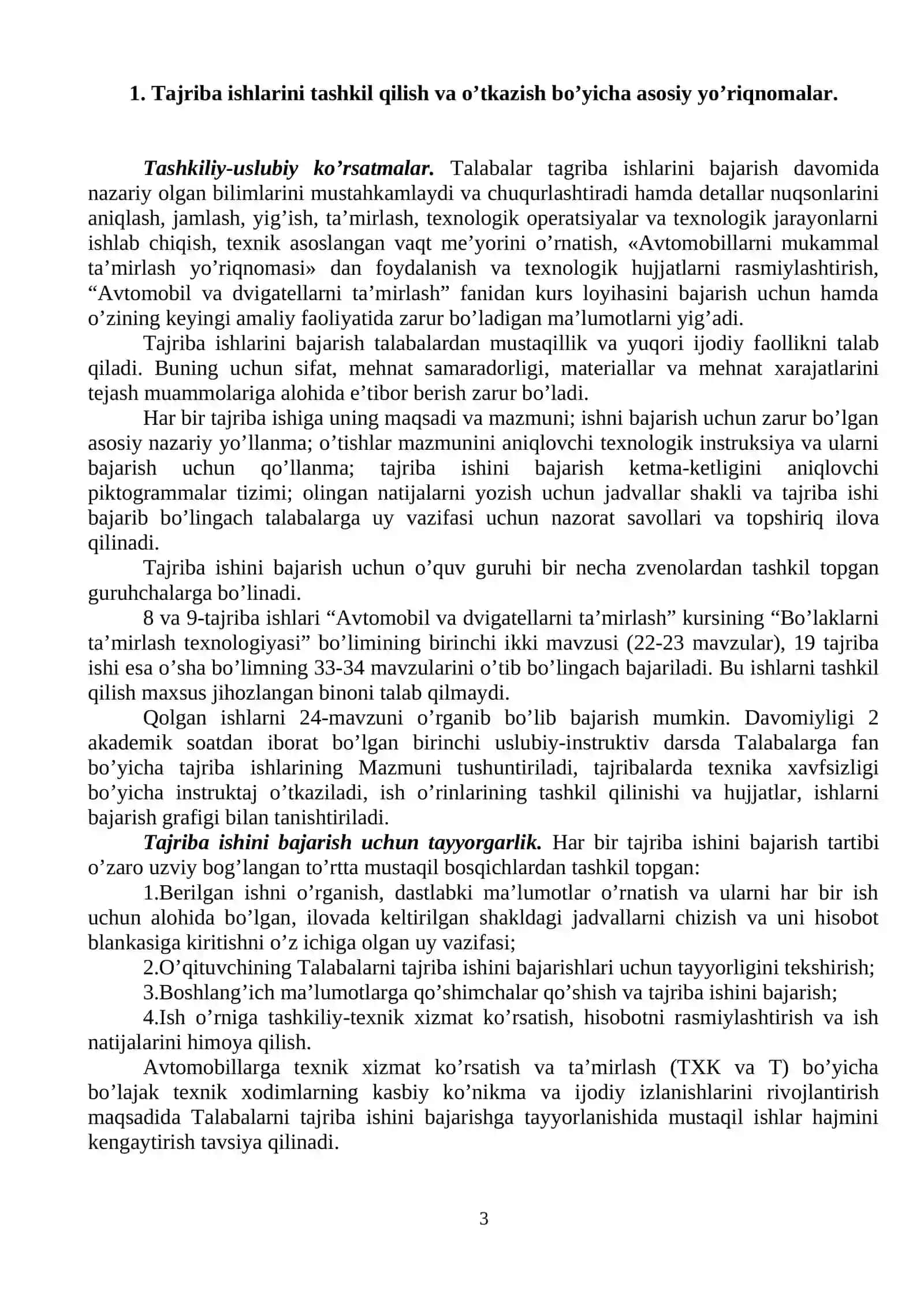 "Transport vositalari detallarini ta’mirlash" fanidan tajriba mashgulotlar 3