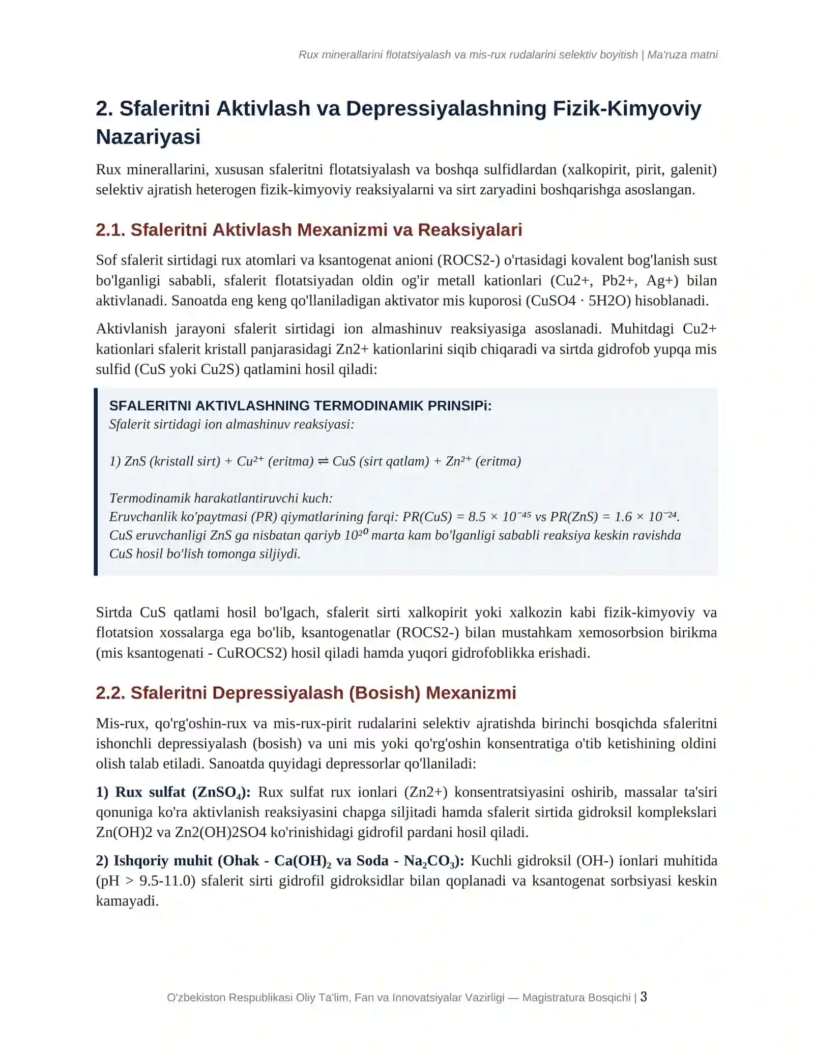 Rux minerallarini flotatsiyalash va mis-rux rudalarini selektiv boyitish 3