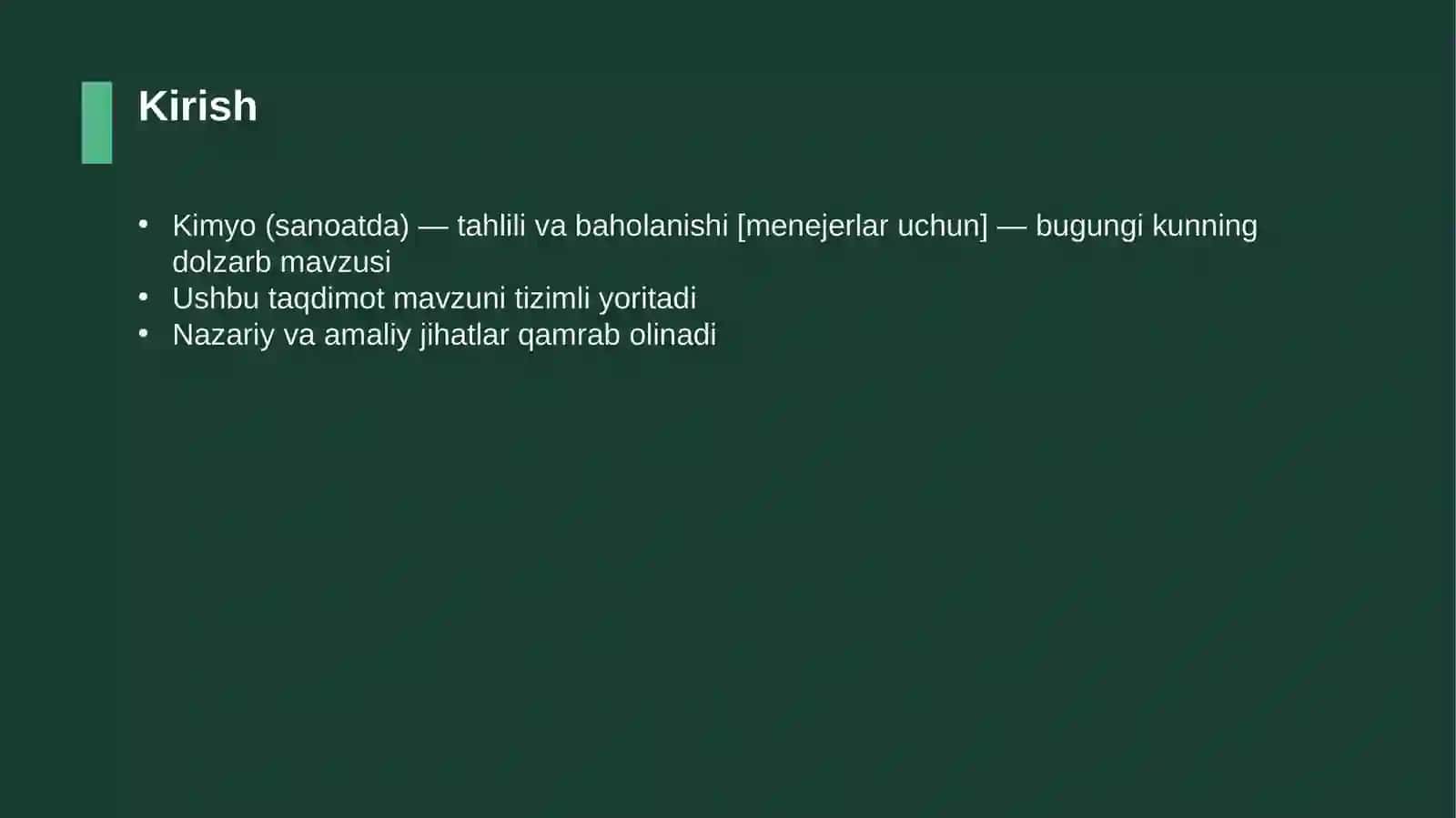 Kimyo (sanoatda) — tahlili va baholanishi [menejerlar uchun] 3