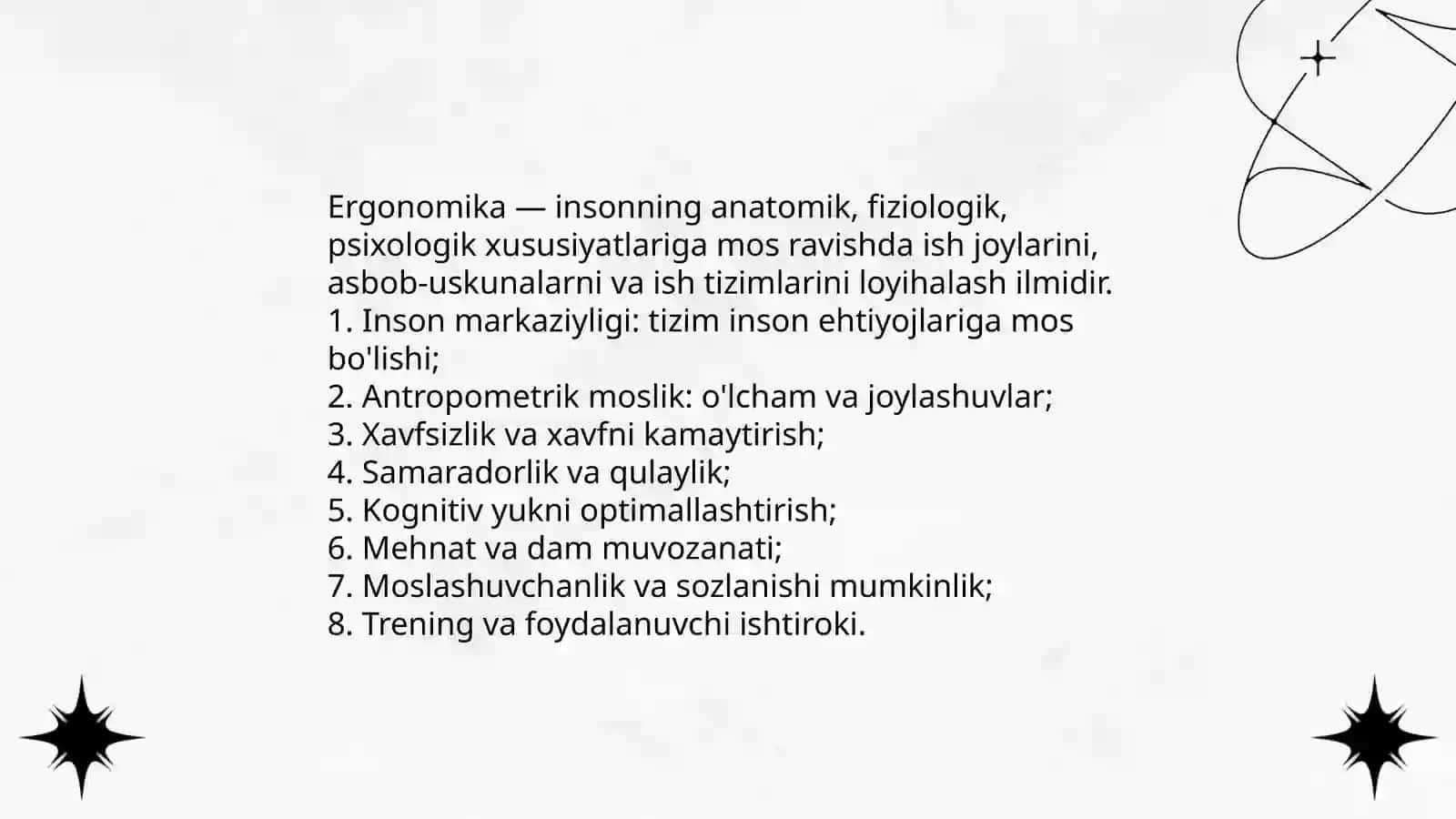 Ergonomika asoslari va uning ishlab chiqarishda xavfsiz faoliyatni amalga oshirishda turgan o'rni 3