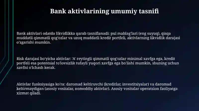 Tijorat banklari aktivlarining tasnifi 3