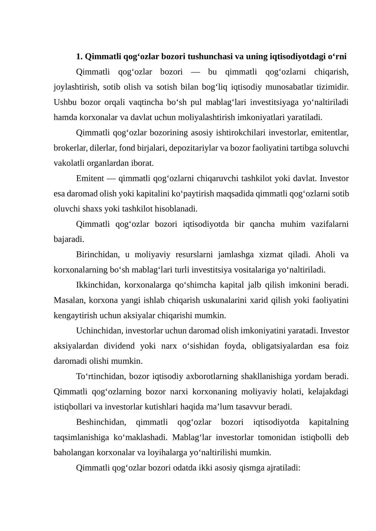 QIMMATLI QOG‘OZLAR BOZORI VA UNING INVESTITSION IMKONIYATLARI 3