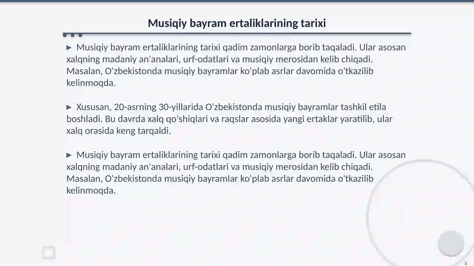 Musiqiy bayram ertaliklar va koʻngil ochar oʻyinlar 3