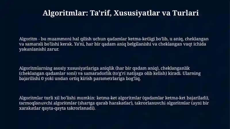 Algoritm va ularning hossalari 3