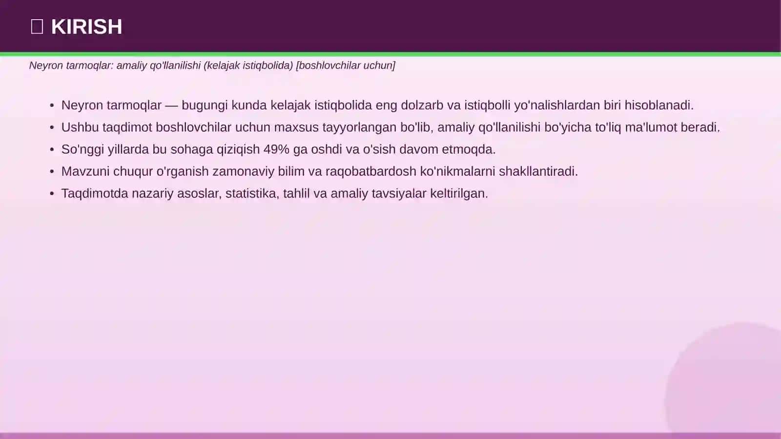 Neyron tarmoqlar: amaliy qo'llanilishi 3