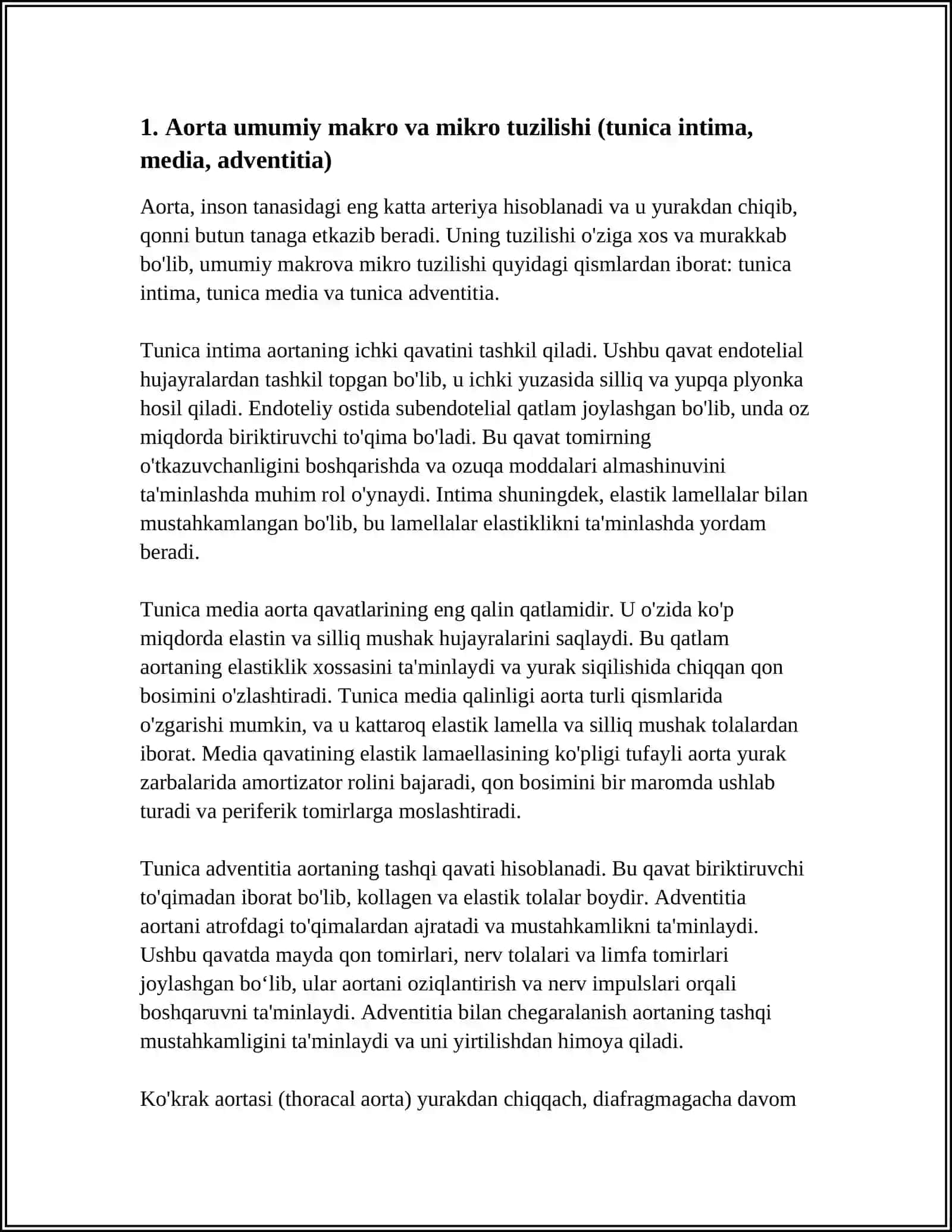 AORTA TUZILISHI, KOʻKRAK VA QORIN AORTASI TUZILISHI 3