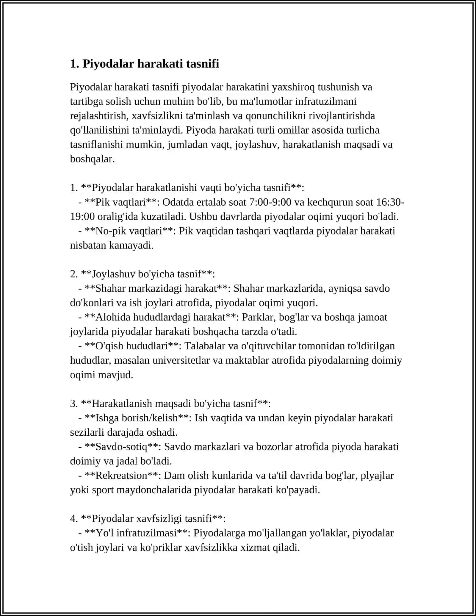 MUSTAQIL ISH Mavzu: PIYODALAR HARAKATI INTENSIVLIGI VA TEZLIGI 3