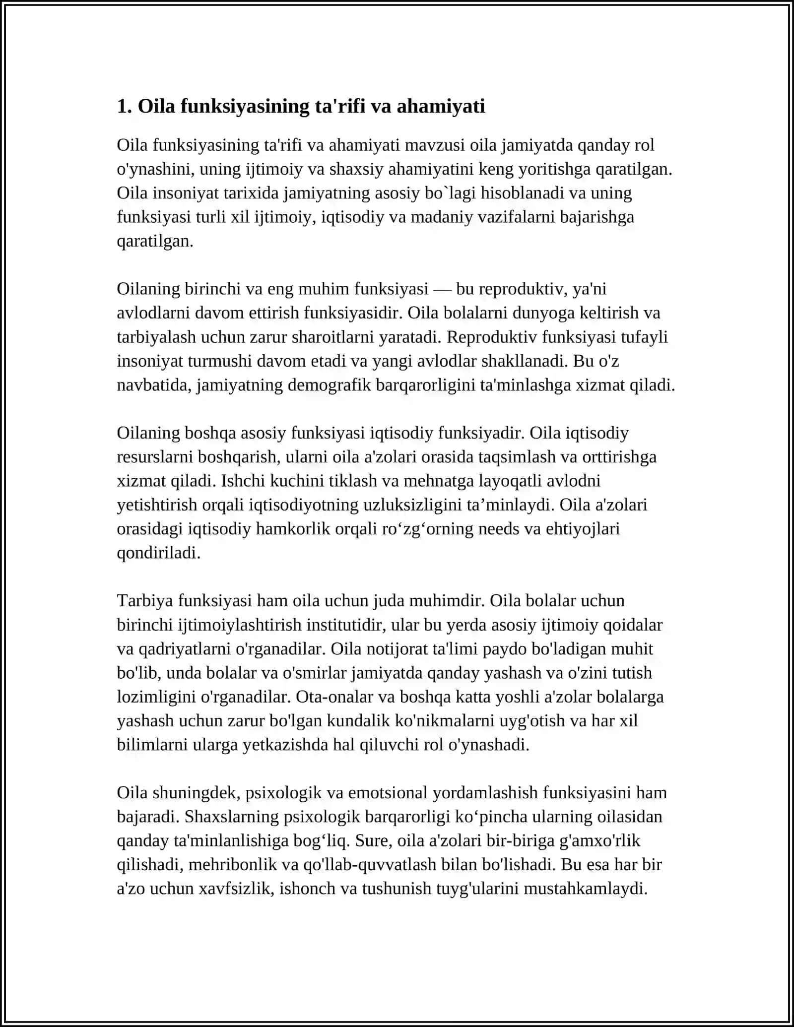 OILA FUNKSIYASI, KELIB CHIQISHI 3