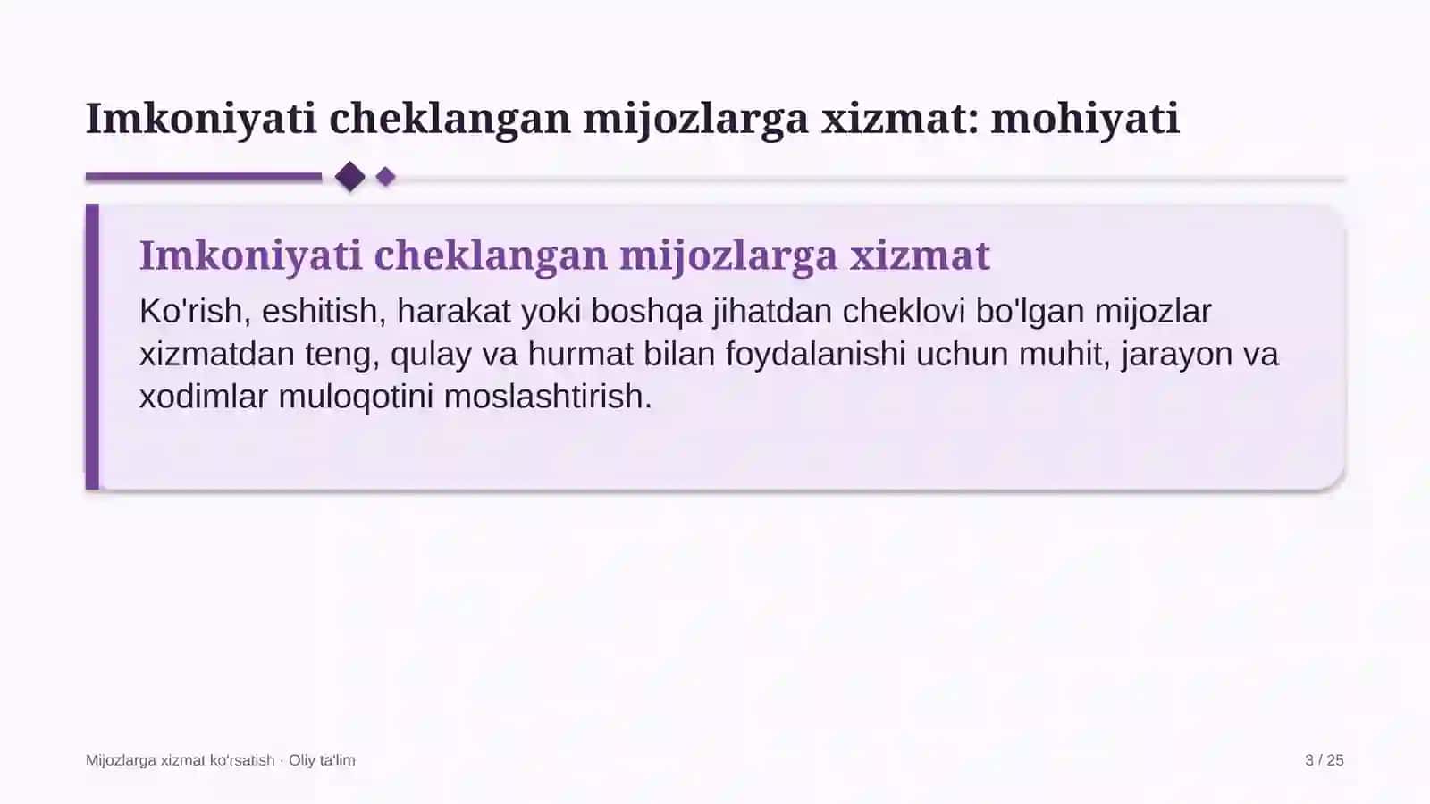 o'quv markazlarida imkoniyati cheklangan mijozlarga xizmat ko'rsatish 9107 3
