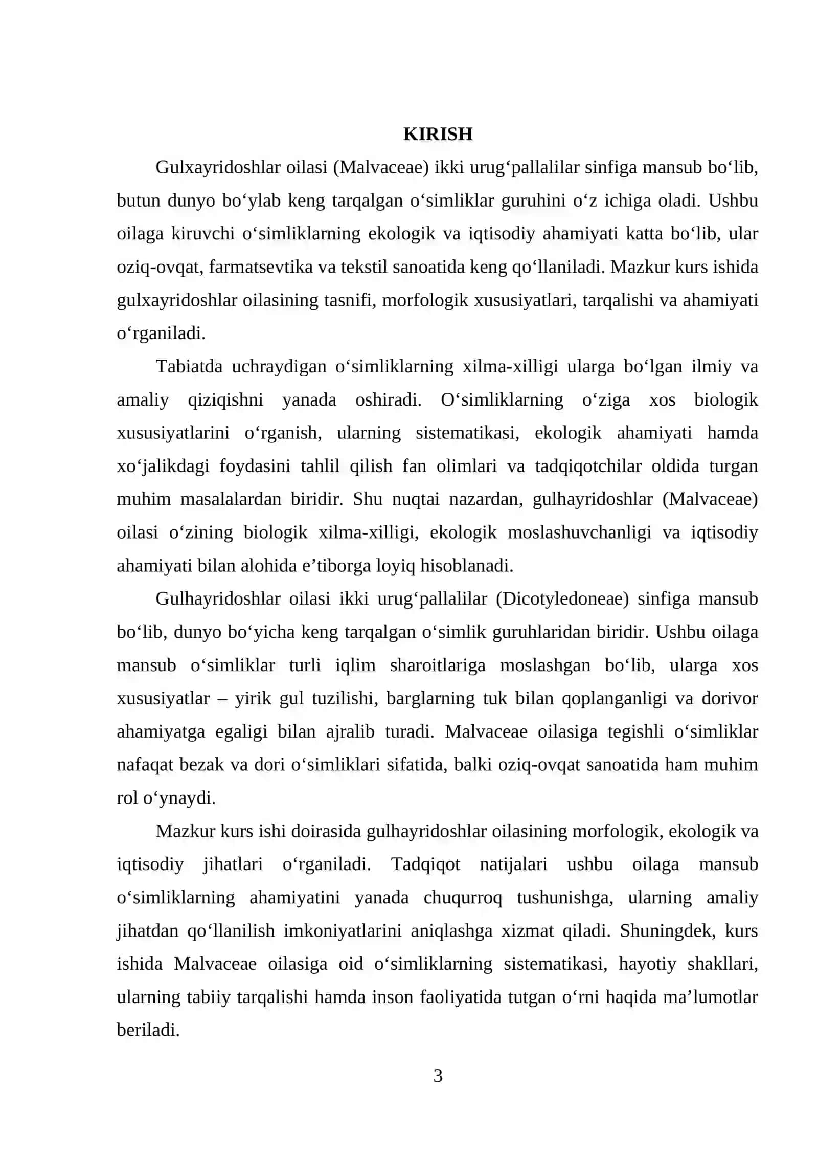 Leshinadoshlar (corylaceae) oilasi MAVZUSIDA KURS ISHI 3