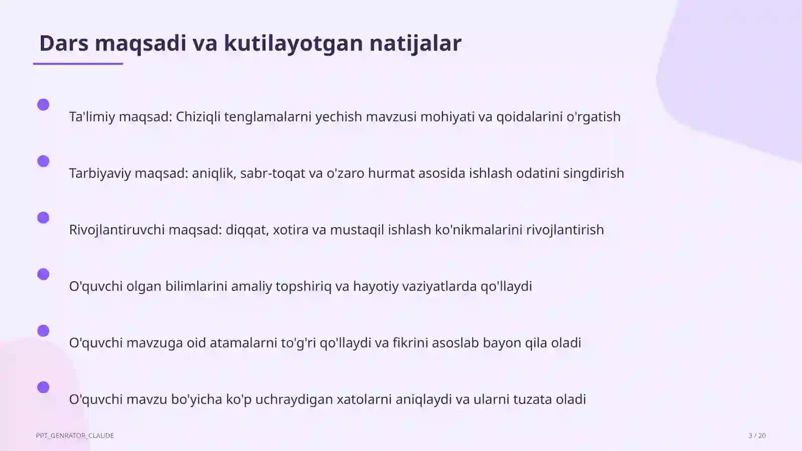 Chiziqli tenglamalarni yechish (6-sinf) 3