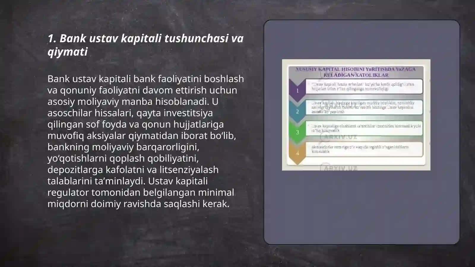Bank ustav kapitali shakllantirish manbalari va qonunchilik talablari 3