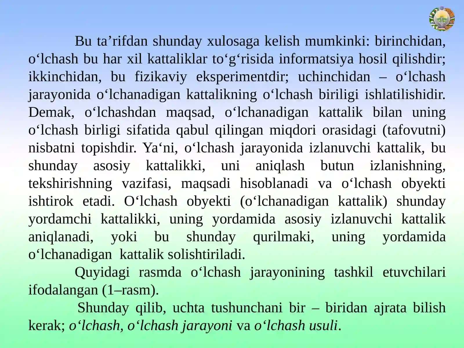 О‘lchash usullari va о‘lchash turlari. О‘lchash xatoligi 3