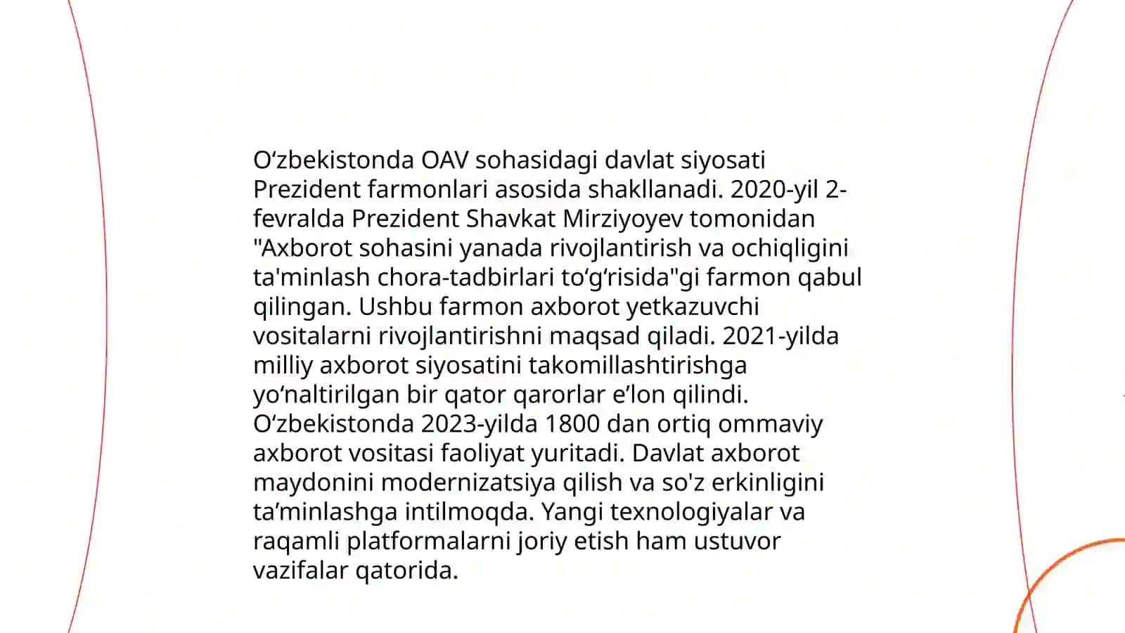 OAV sohasidagi davlat siyosati va Prezident farmonlari 3