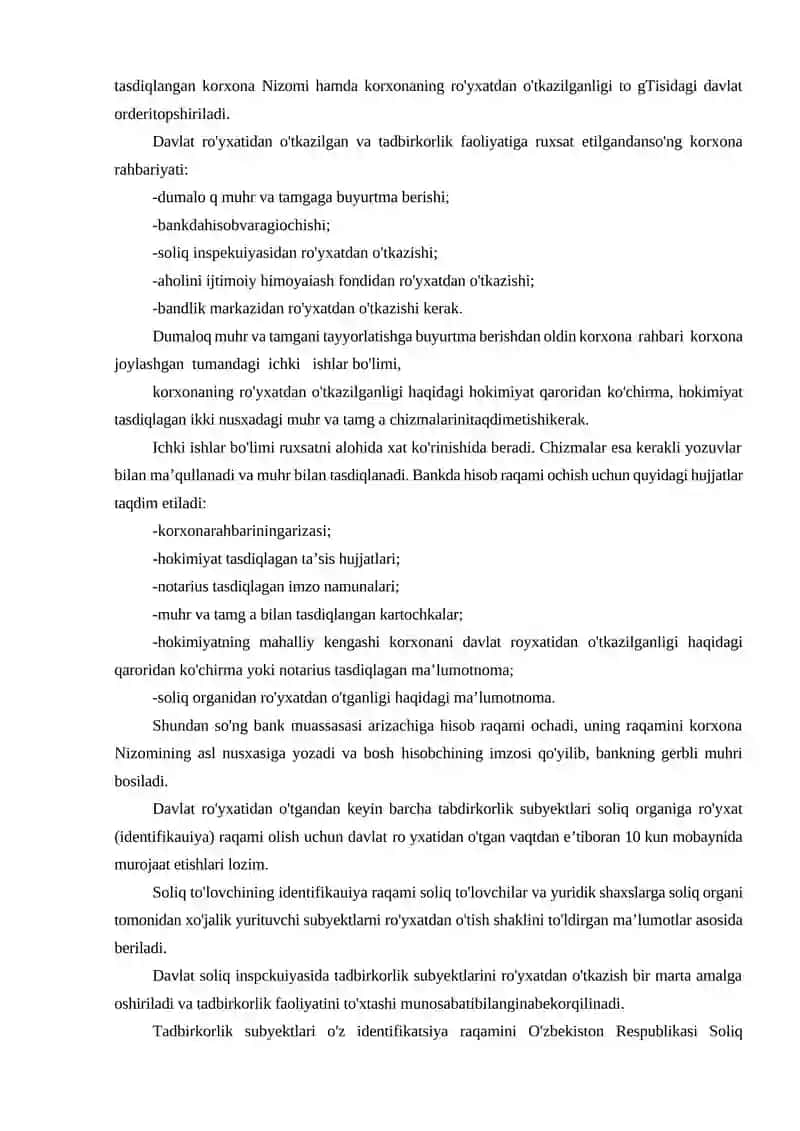 Kichik biznes va tadbirkorlik korxonalarini tashkil etish va davlat ro’yxatidan otkazish tartibi 3