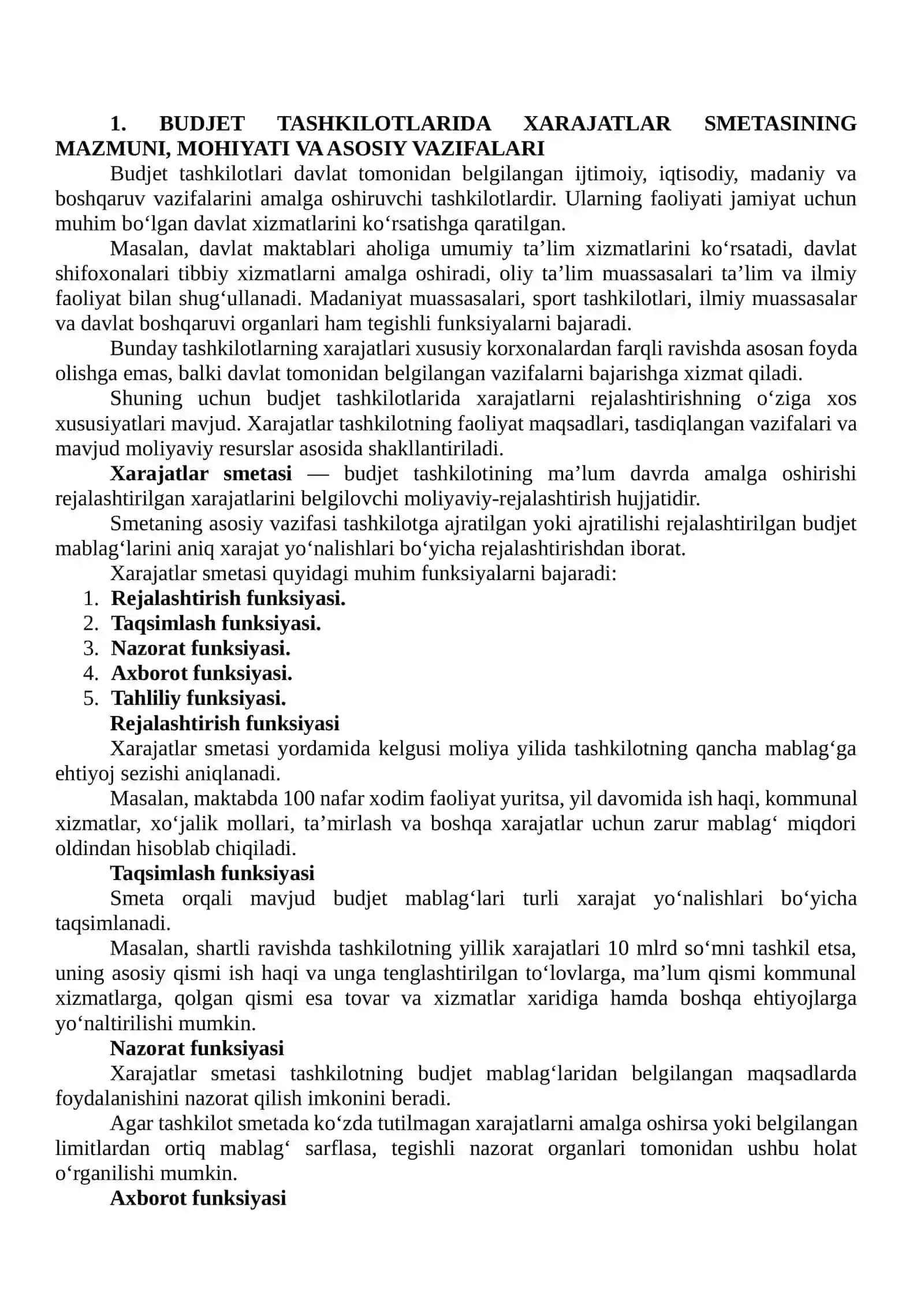 Budjet tashkilotlarida xarajatlar smetasining mazmuni va iqtisodiy ahamiyati 3