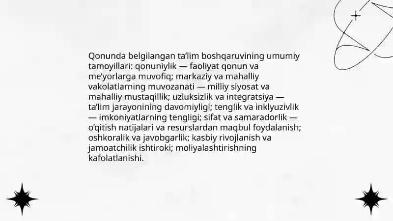 Ta’lim to‘g‘risida” Qonunda belgilangan boshqaruv tamoyillarini tahlili (referat) 3