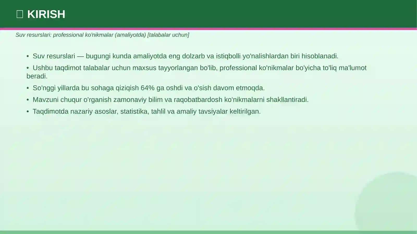 Suv Resurslari: Professional Ko'nikmalar 3