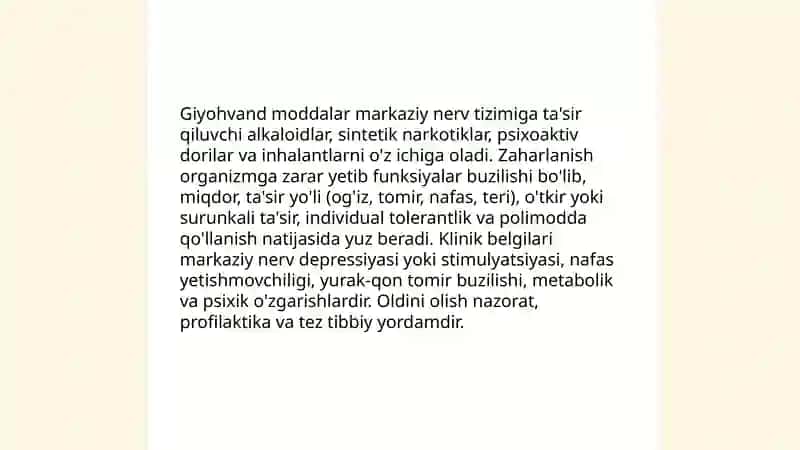 Giyohvand moddalardan zaharlanish va ularning belgilari 3