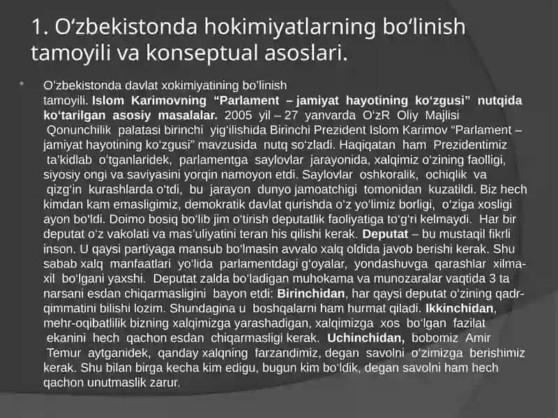 O‘zbekistonda hokimiyatlarning bo‘linish tamoyili va konseptual asoslari 3