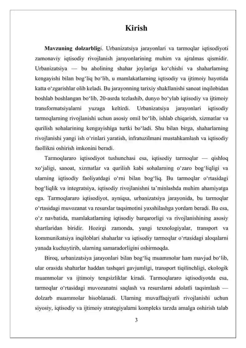 "Urbanizatsiya jarayonlari va tarmoqlar iqtisodiyoti" 3