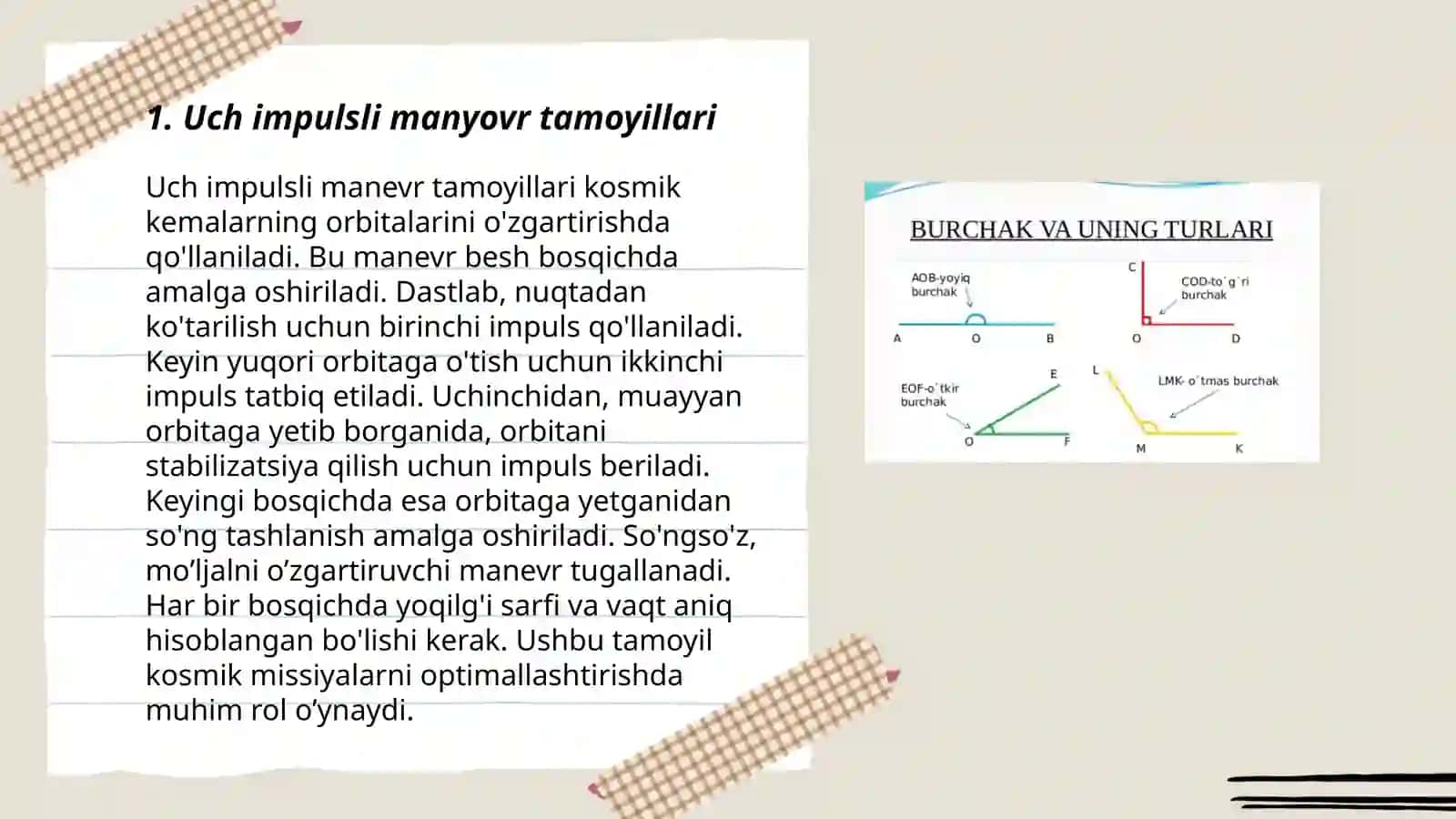 Uch impulsli manyovrlar yordamida SY ni mo‘ljallangan orbitaga chiqarish 3