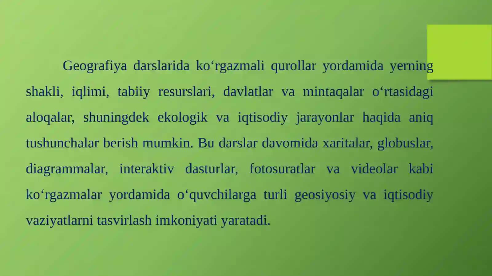 Koʻrgazmaliqurollarularning turlari va geografiya darslarida ulardan foydalanish metodikasi 3