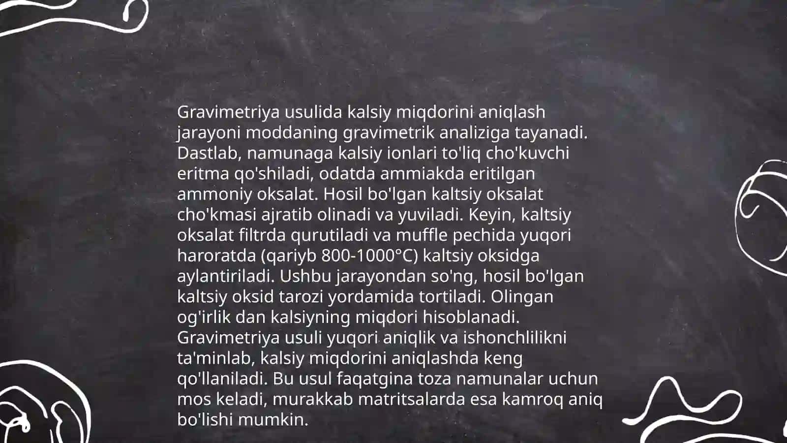 Gravimetriya usulida mutaxassisligiga qarab kalsiy, magniy, temir oltingugurt miqdorini aniqlash 3