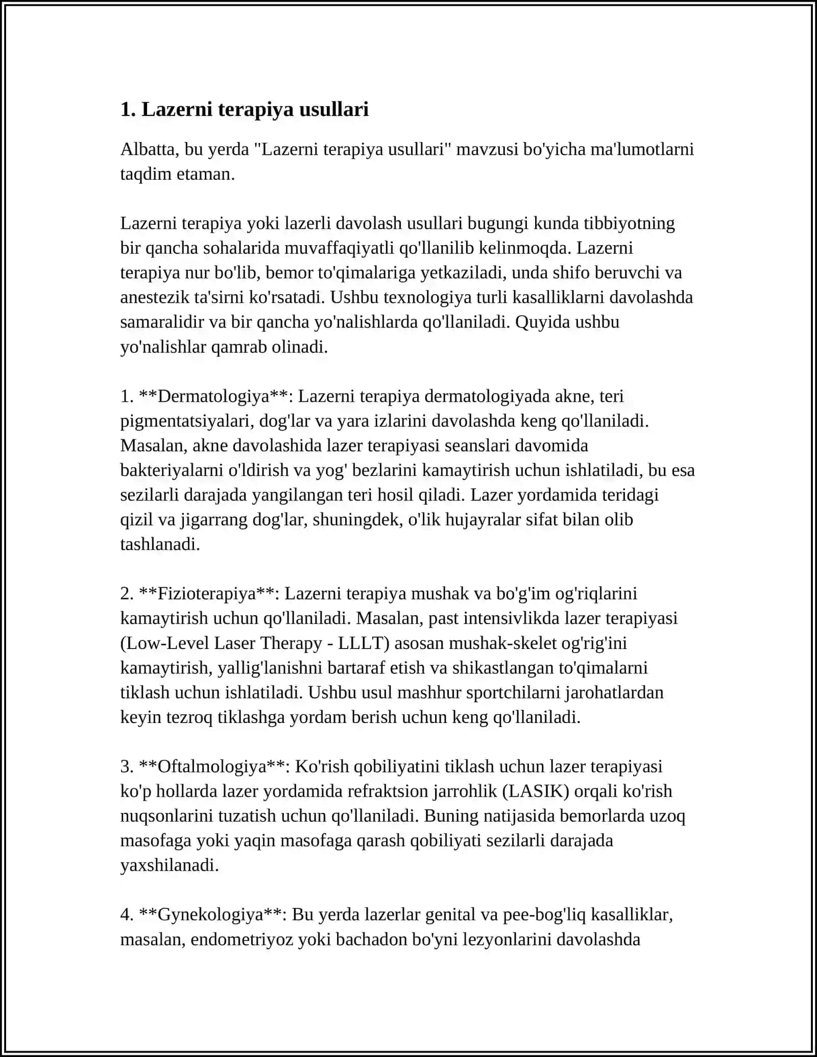 LAZERNING TIBBIYOTDA QO‘LLANILISHI MAVZUSIDA MURAKKAB REJA ASOSIDA KERAK 3