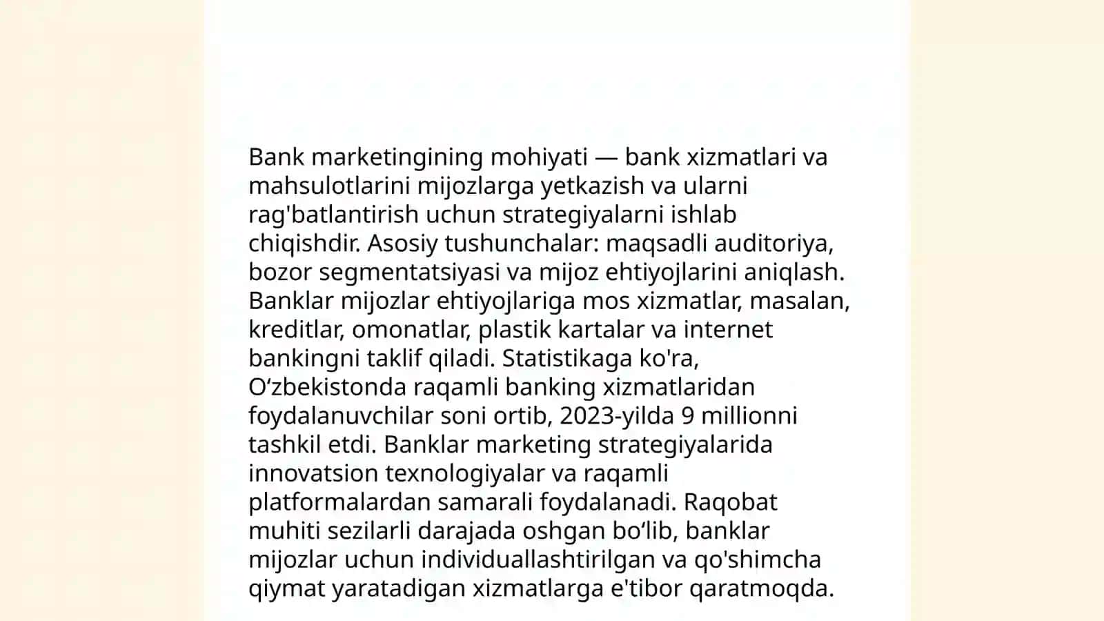 Bank marketingining mohiyati va uning o'ziga xos hususiyatlari 3