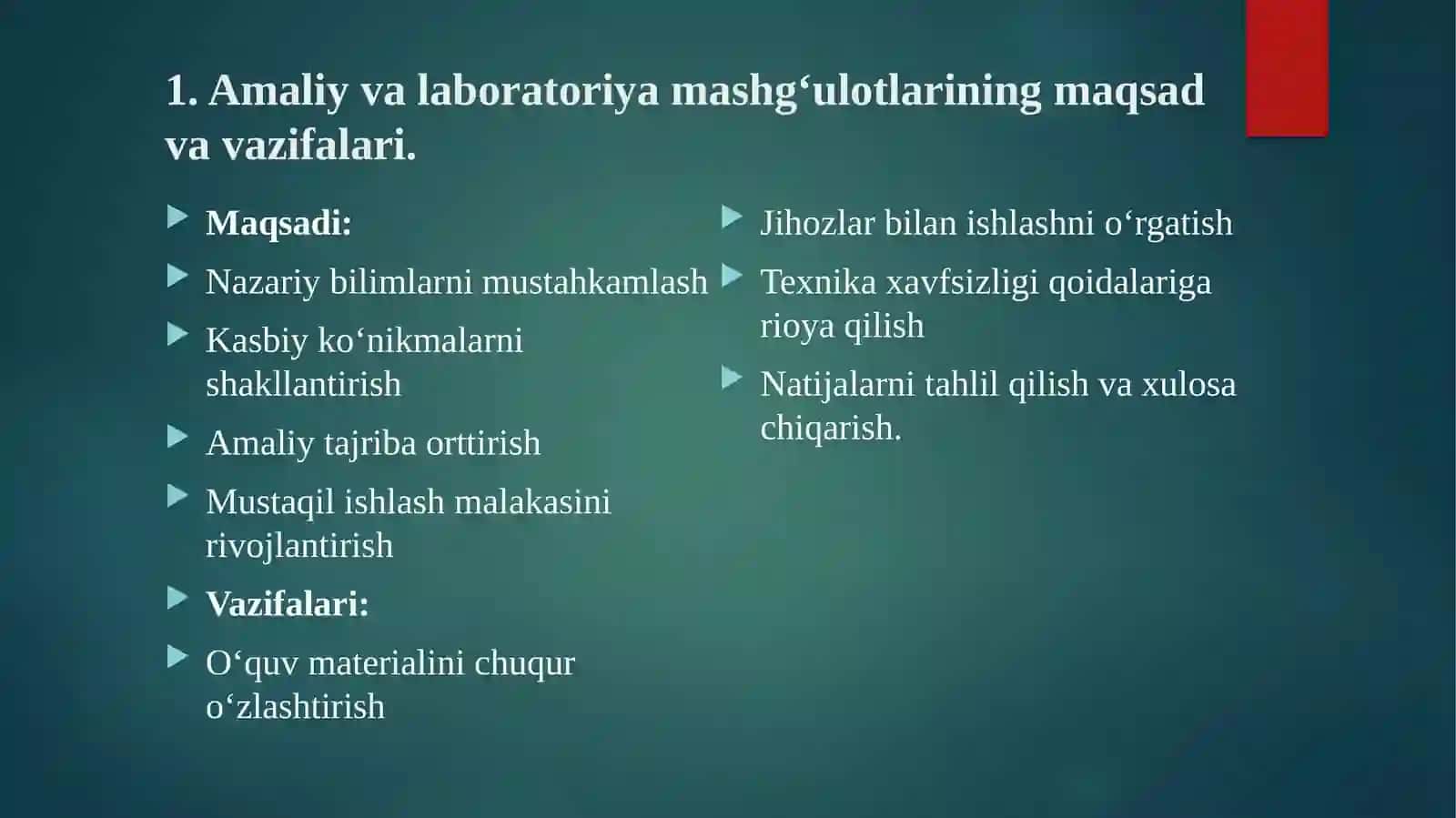 Amaliy va laboratoriya mashg'ulotlarini tashkil etish va o'tkazish metodikasi 3