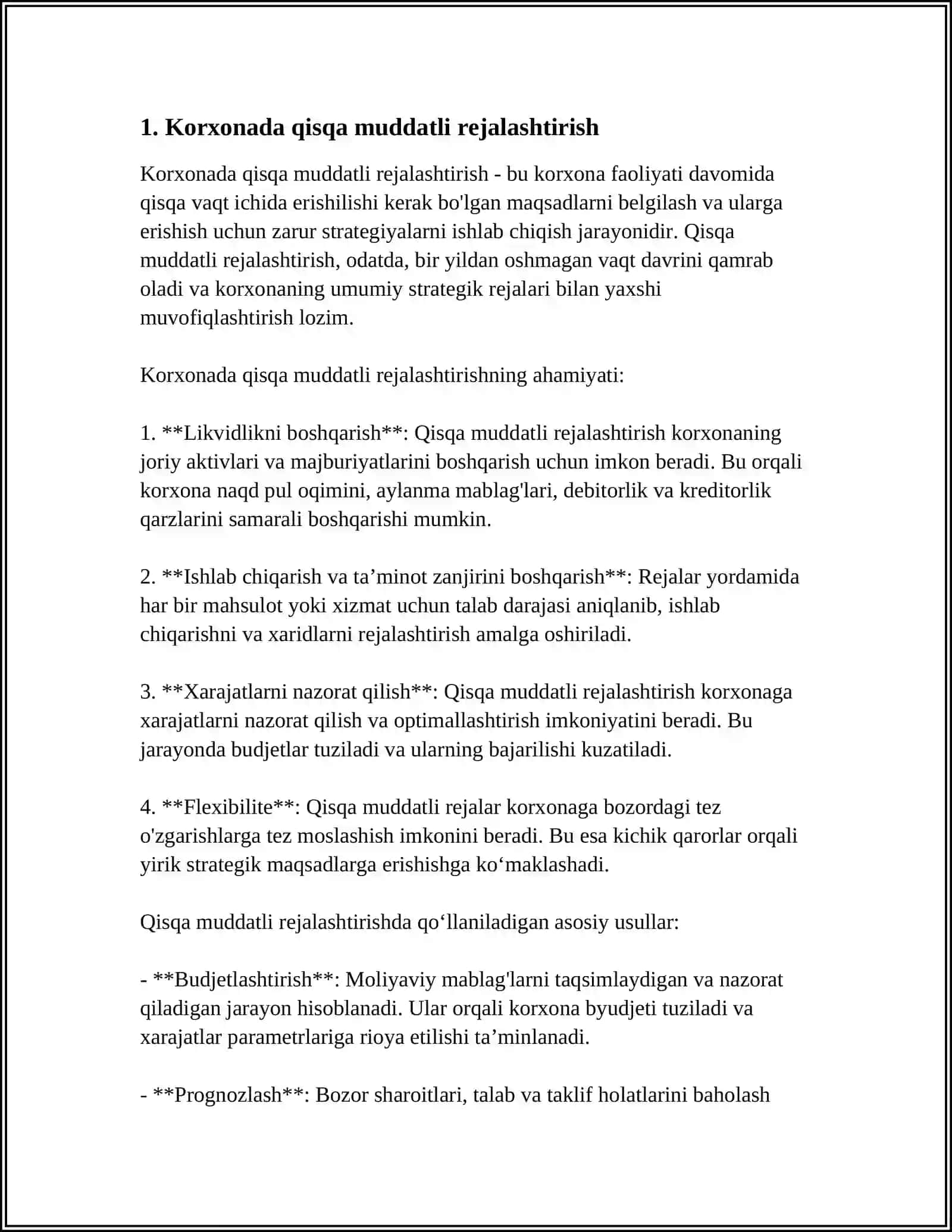KORXONANING QISQA MUDDATLI VA UZOQ MUDDATLI ORALIQDAGI FAOLIYATI 3