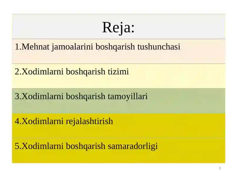 Mehnat jamoalarini rejalashtirish va boshqarish 3