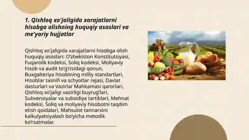 Qishloq xo'jaligida xarajatlarni hisobga olish 3