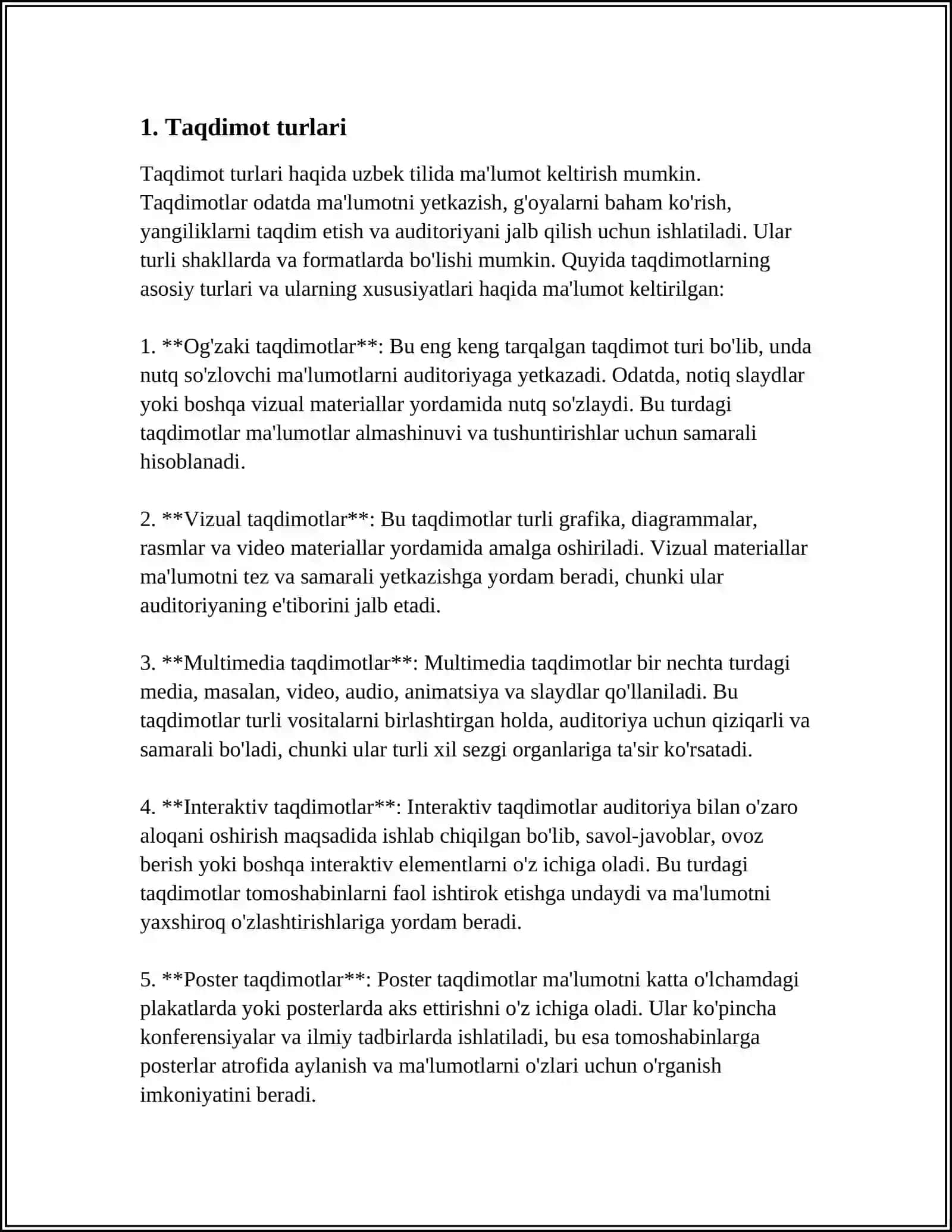 TAQDIMOTNING ASOSIY VAZIFALAFI VA KO'NIKMALARI 3