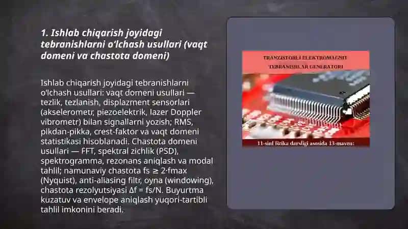 Ishlab chiqarish joyidagi tebranishlarni o‘lchash usullari (vaqt domeni va chastota domeni) 3
