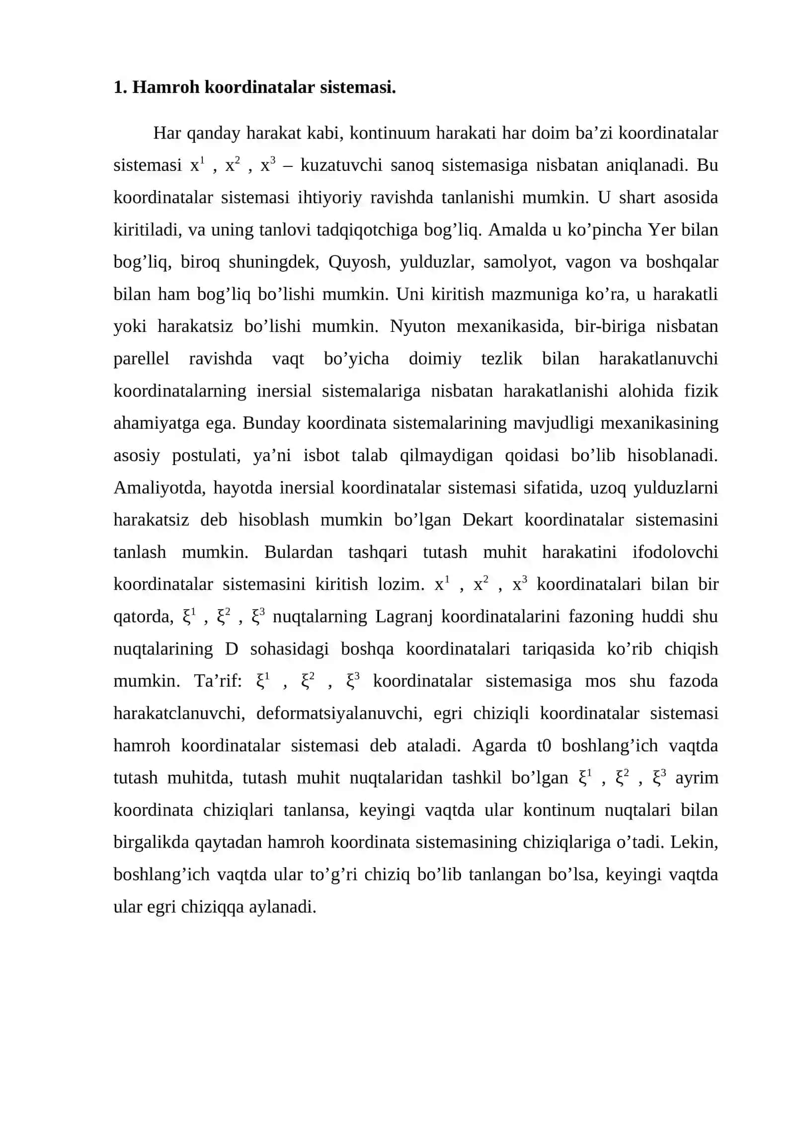 HAMROH KOORDINATA SISTEMASI. TUTASH MUHIT HARAKATINI TAVSIFLASHNING LAGRANJ VA EYLER USULLARI 3