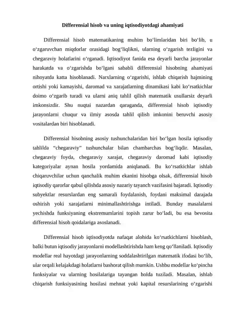 Mikroiqtisodiyot va makroiqtisodiyotda differensial hisob tatbiqlari 3