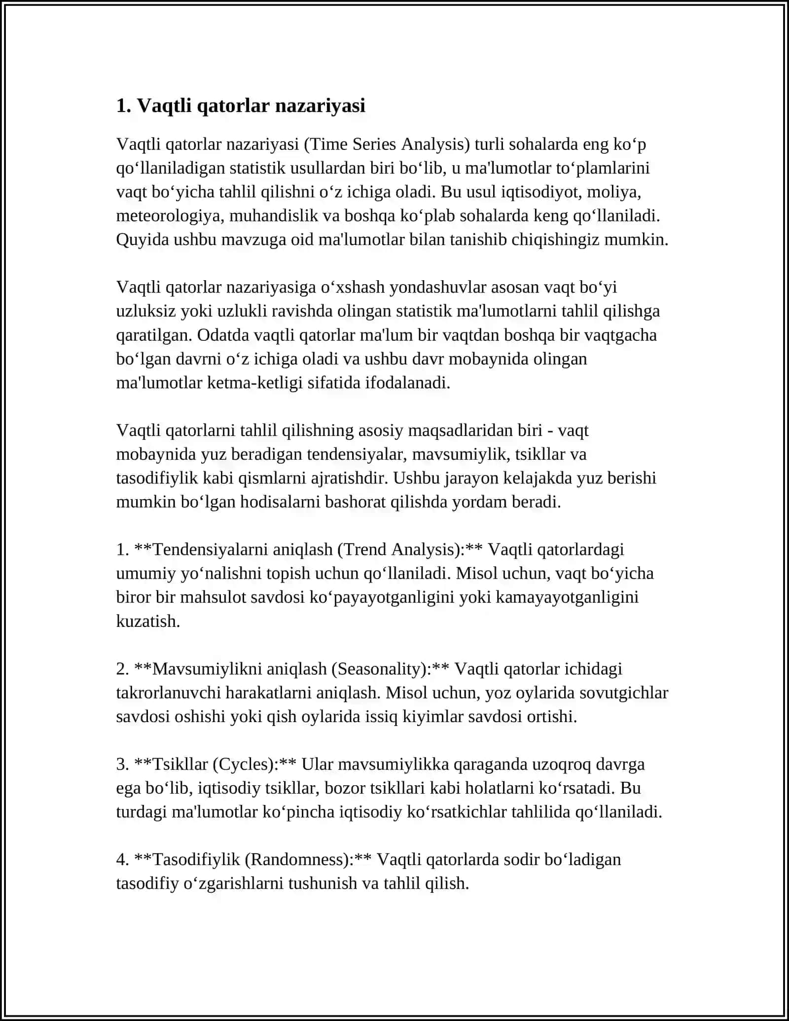 IQTISODIYOTDA VAQTLI QATORLAR TAHLILIDA SONLI QATORLAR TATBIQILARI 3