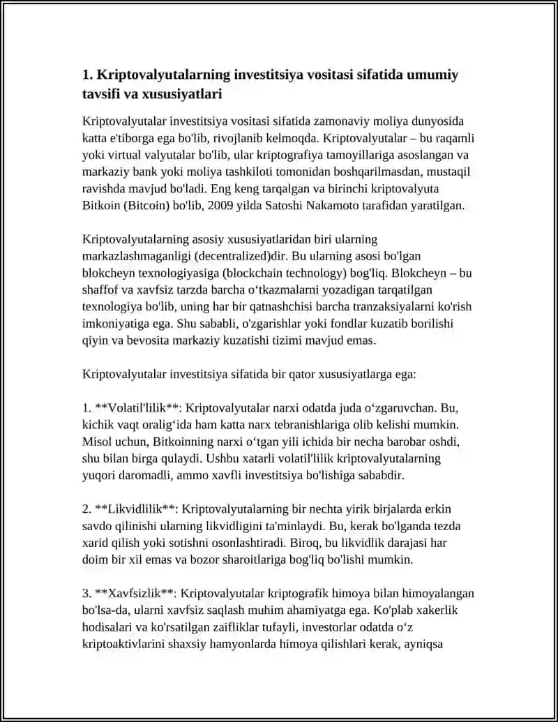 INVESTITSIYA VOSITASI SIFATIDA KRIPTOVALYUTALAR: XUSUSIY INVESTORLAR UCHUN XAVF VA FOYDA 3